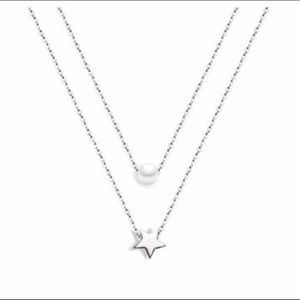 DAINTY SINGLE PEARL & STAR DOUBLE STRAND NECKLACE